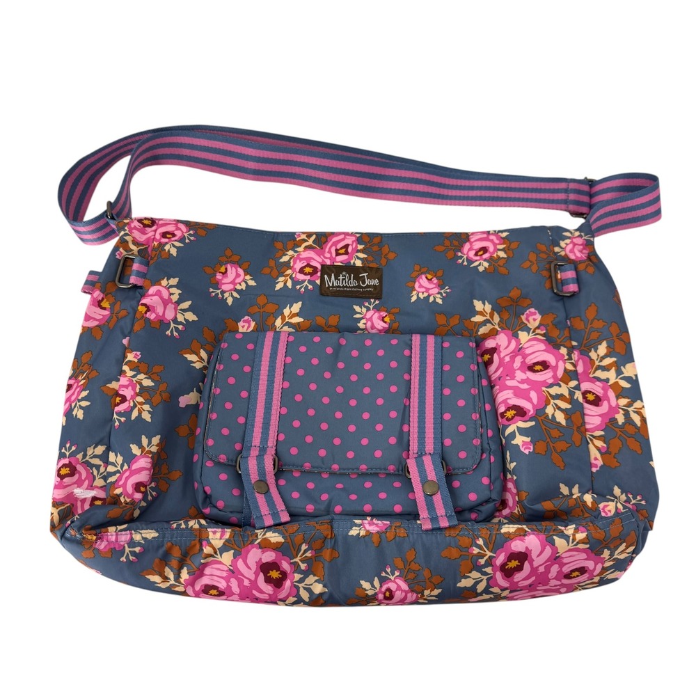 Matilda Jane Floral Polka Dot Messenger Bag Blue Pink Striped Strap Crossbody